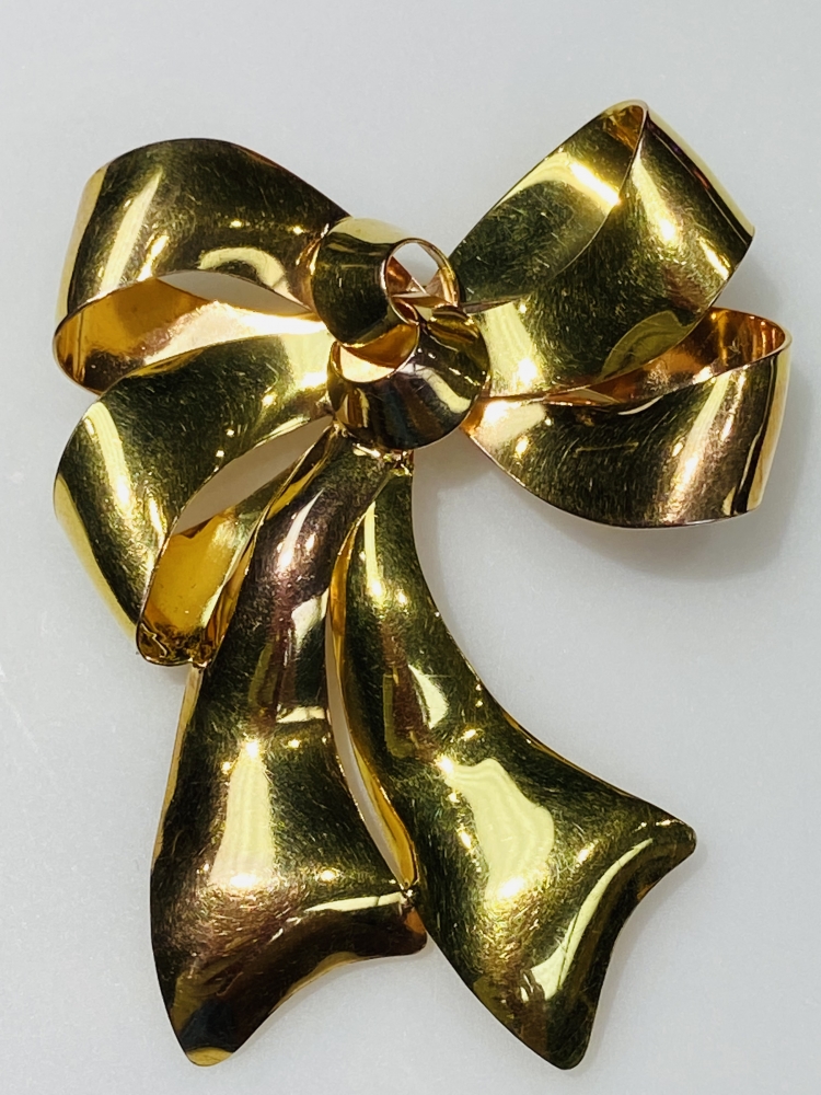 Tied Bow Gold Broach