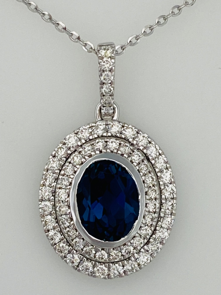 London Blue Topaz & Diamond Halo Necklace